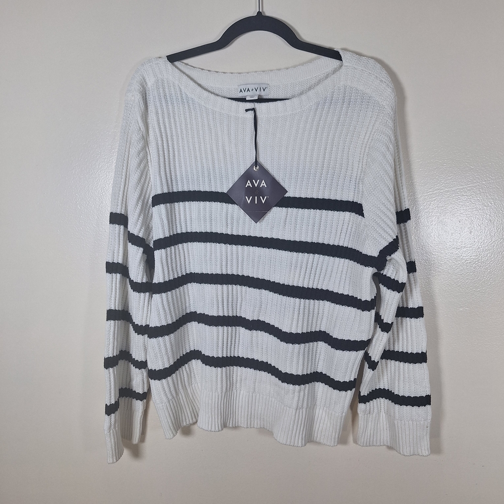 Ava & Viv White and Black Striped Sweater